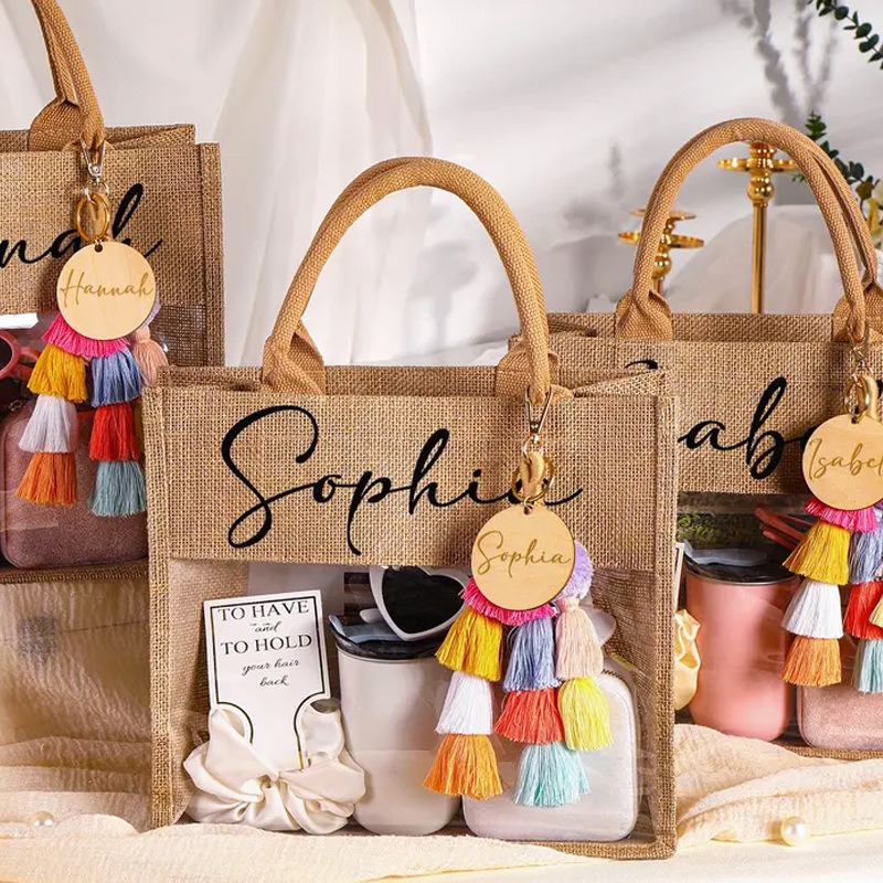 Custom Tassel Bag Charm with Wood Tag